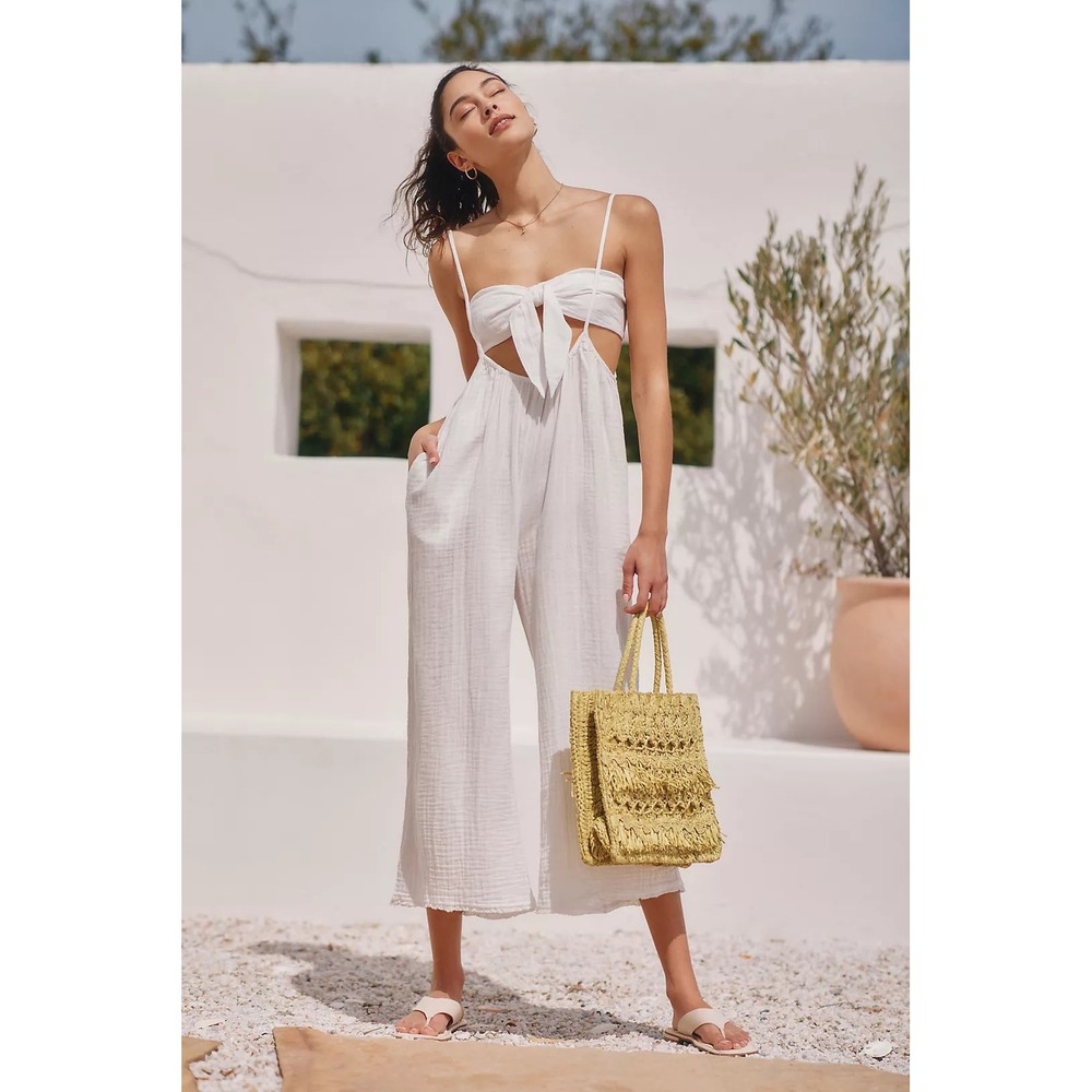 Anthropologie Wrenley Suspender‎ Pant Jumpsuit S Cotton Gauze Boho Resort Unique